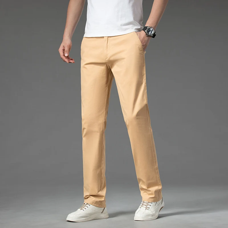 Men's Business Casual Pants Summer Thin Breathable Loose Straight Solid Color Classic Trousers Fashion Simple Male Brand Pants