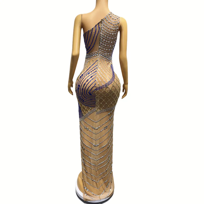 Irregular Shoulder High Split Sexy Sparkling Diamond Sparkling Performance Dress Robe Cocktail Luxe Chic And Sweet Evening Dress