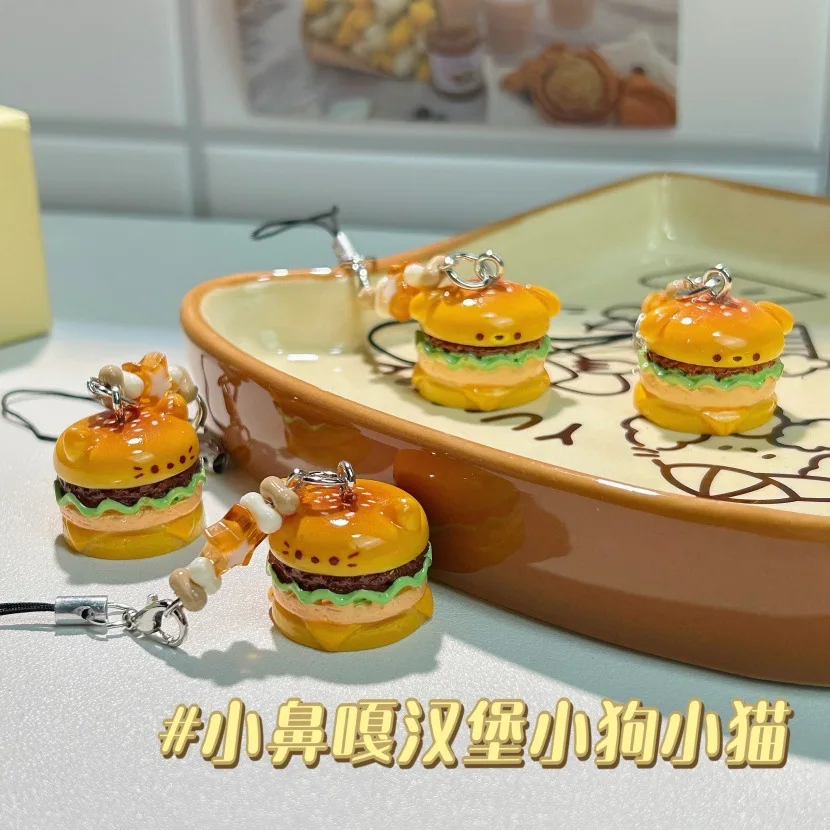Party Gift New Hot Selling Burger Pendant Cat Dog 3D Charm Phone Strap Cute Cartoon Keychain Jewelry