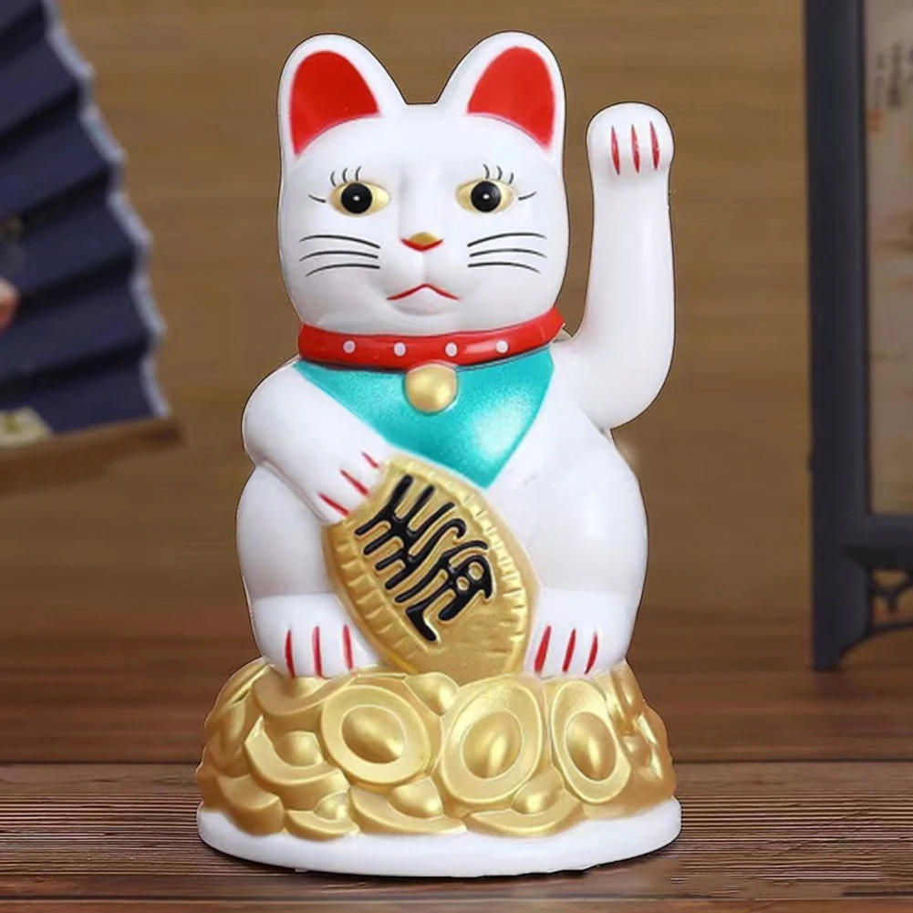 Chinese Lucky Waving Cat Beckoning Maneki Neko Gold Fortune Feng Shui 6.5