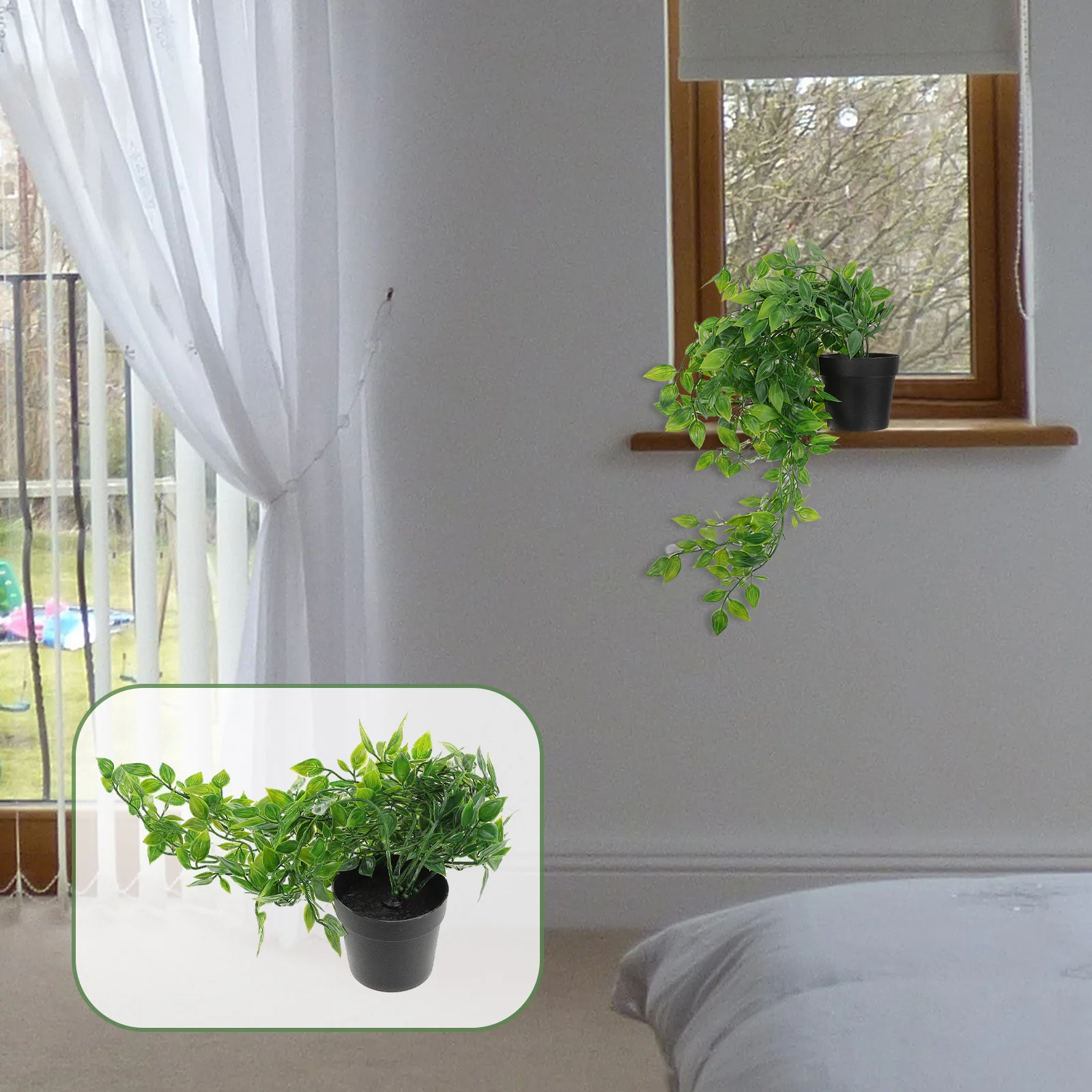 

2Pcs Realistic Faux Hanging Plants Indoor Decor Artificial Potted Office Natural Look Materials