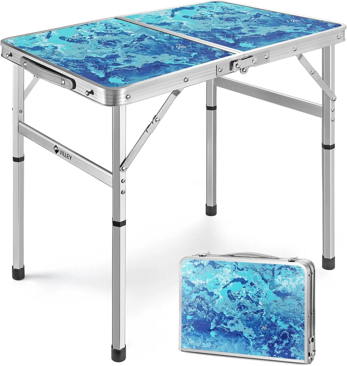 

Портативный складной походный стол длиной 2 фута, регулируемая высота, легкий алюминий с ручкой для переноски для использования на открытом воздухе в помещении