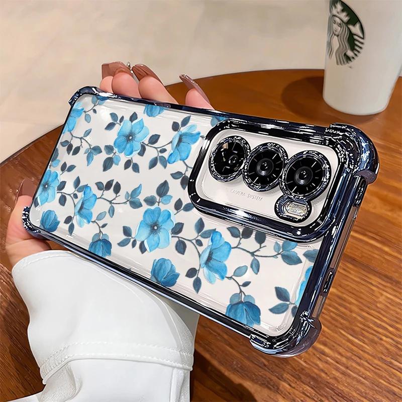 

Plating Shockproof Phone Case For Huawei Honor X5C Plus X7C X6C X8C X9C X5B X6B X8B X9B Flowers Print Silicone Clear TPU Cover