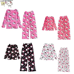 Anime Cartoon Hello Kitty New Autumn and Winter Flannel Thickened Home Clothes Kawaii Casual and Comfortable Couple Pajamas Set