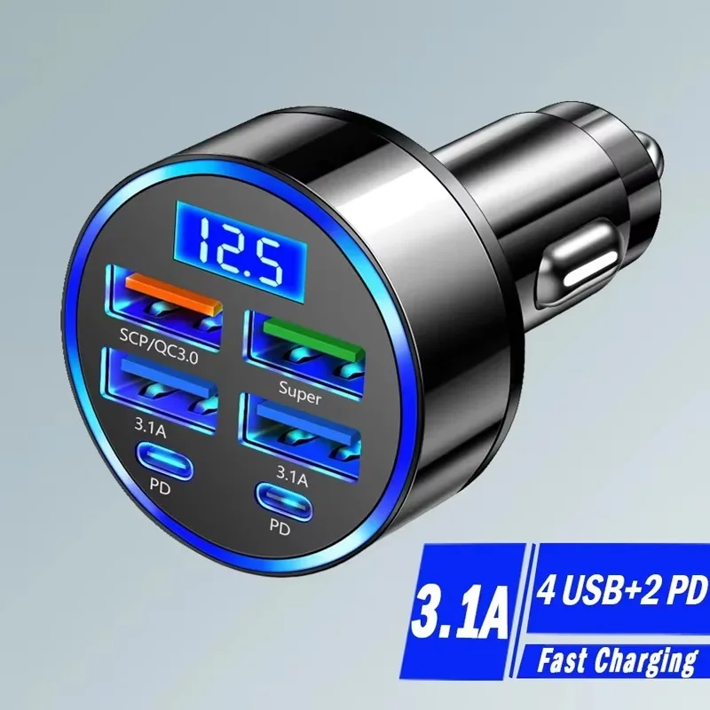 UYUXIO Multi Port USB C Car Charger with Voltage Display Dual PD Fast Charge Phone Adapter with Volt Meter for iPhone Samsung