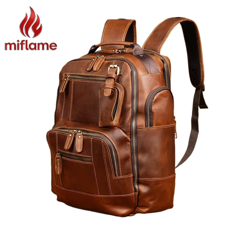 

Genuine Leather Backpack Vintage Crazy Horse Leather Multifunctional Large Capacity for Outdoor Travel Hiking Camping
