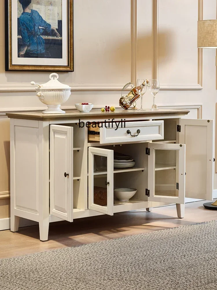 Mediterranean solid wood dining side European pastoral storage living room simple tea bowl wine cabinet9338