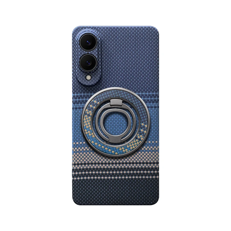 

Genuine 600D Kevlar aramid fiber Phone Case For Samsung Galaxy S25 Edge rotating bracket Magnetic charging shockproof back Cover