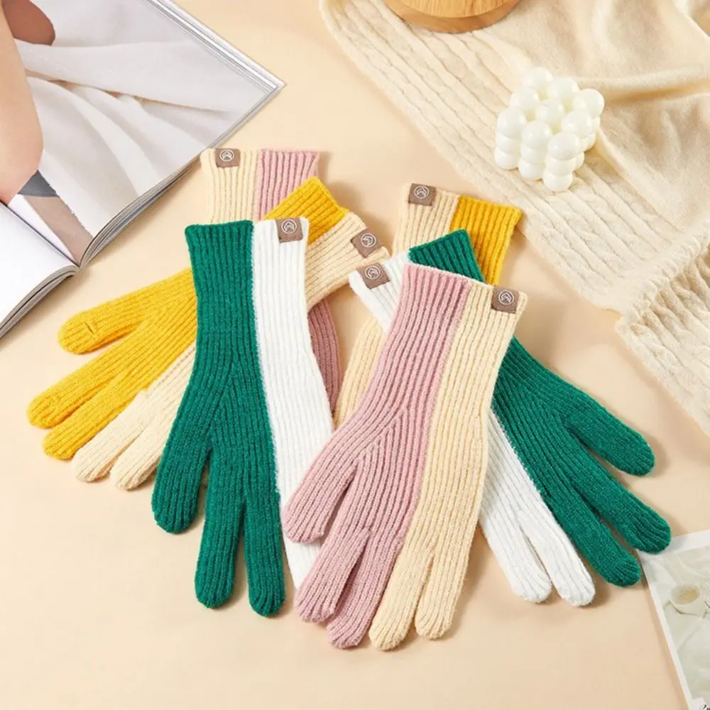 Fashion Two-tone Winter Knitted Gloves Windproof Cold-Proof Thicken Warm Gloves Breathable Touch Screen Mitten Driving