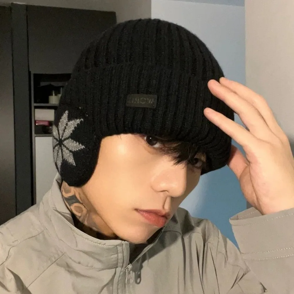 Winter Ear Protection Hat with Snowflake Pattern Knit Beanie Fleece Lined for Cycling Skiing Cold Weather Unisex Warm Cap Hats