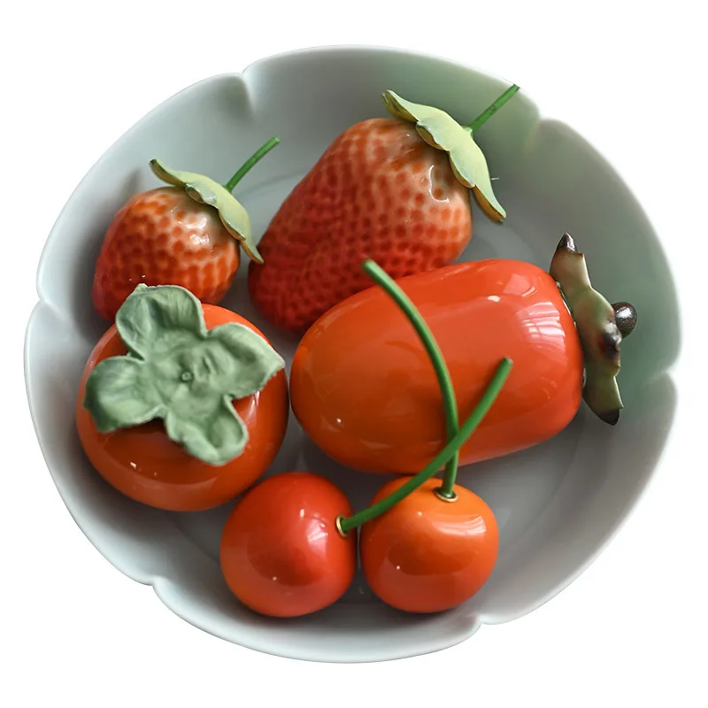 

Jingdezhen simulated ceramic persimmon strawberry cherry tea pet ornament festive everything goes well