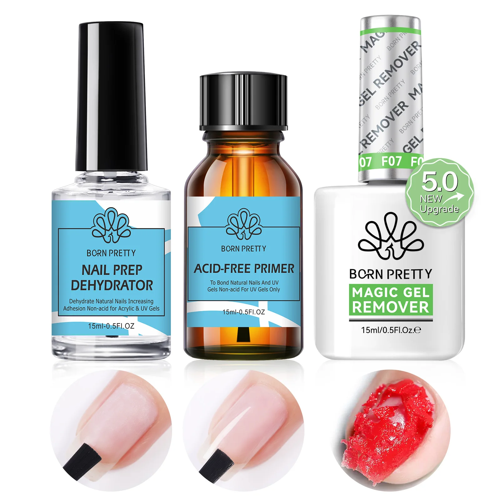 BORN PRETTY 15ml Magic Remover เล็บเจลชุดปลอดภัยเร็วขึ้น 8 IN 1 Bulider เจล Cuticle น้ํามันทําความสะอาดกาวเจลเครื่องมือเล็บ