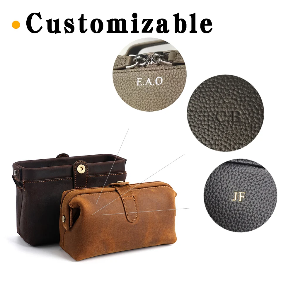 Echte Leder-Kosmetiktasche, multifunktionaler Reise-Toilettenartikel-Organizer für Damen, Herren, Unisex, Handytasche, Make-up-Tasche – Detail 2
