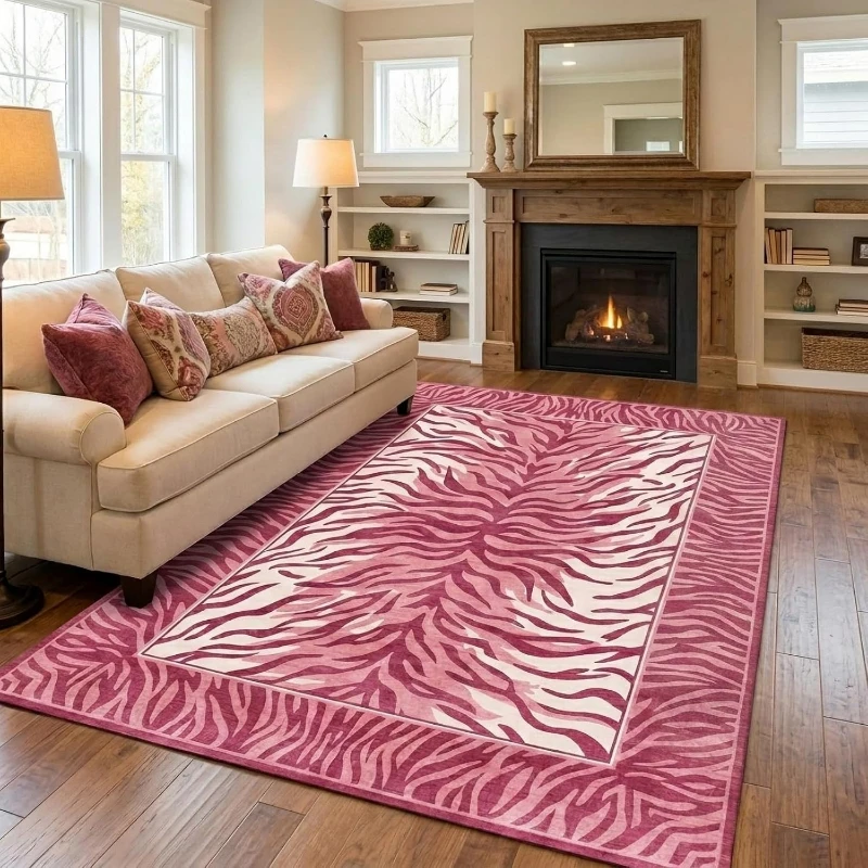 Rug for Living Room Carpet Non-slip Machine Washable Floor Mat Pink Zebra Print Rugs Bedroom Carpets Large Size Home Decor Mats