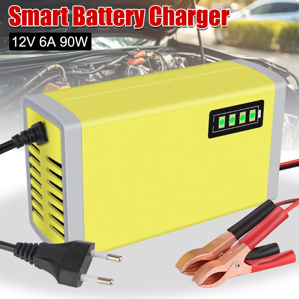 Smart Car Battery Charger 12V 6A EU US Plug For Car Motorcycle Electric Bike For 4-100 AH Lead Acid Batteries 110-220V