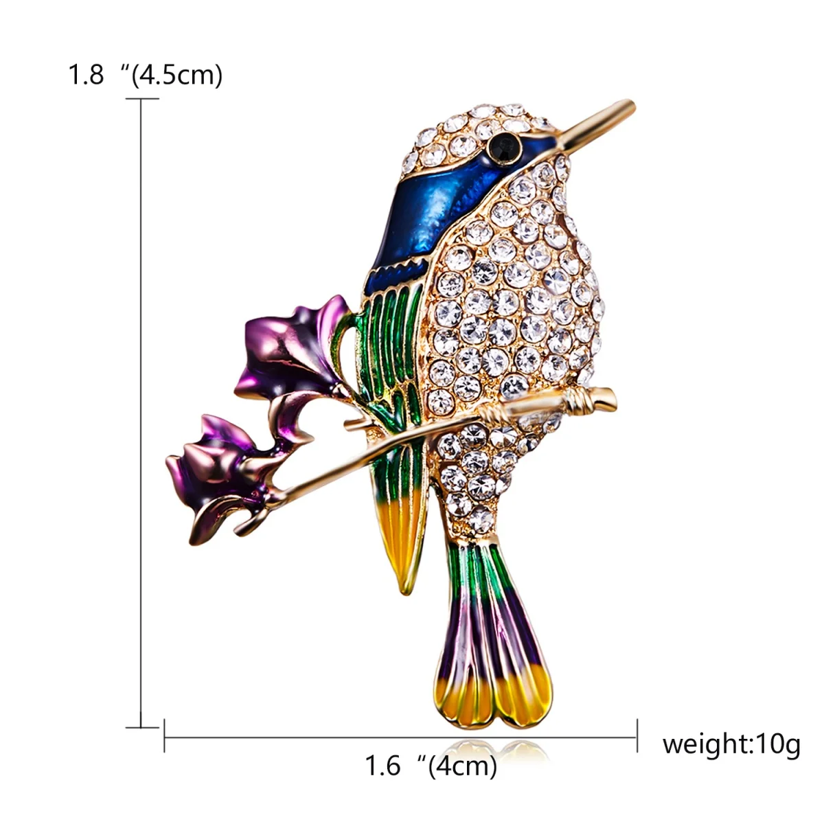 Luxury Rhinestone Bird Sitting On Flower Branches Brooches For Women Men Exquisite Purple Floral Hummingbird Animal Pins Jewelry