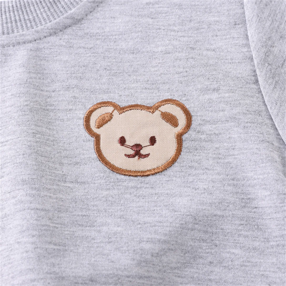 2PCS Spring and Autumn Baby Children\'s Long sleeved Simple Solid Color Polyester Little Bear Embroidered Hoodie Set of Two