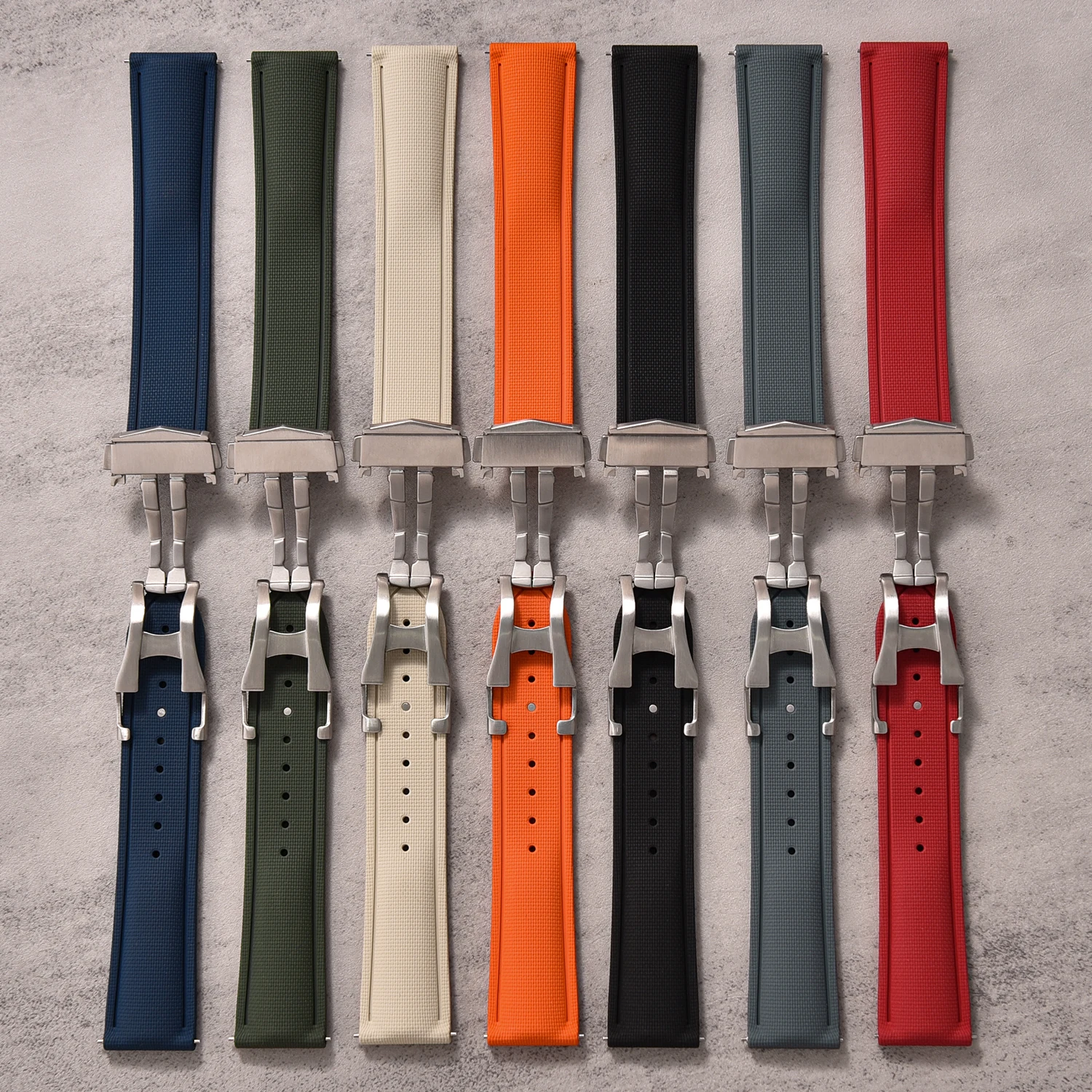 20/21/22mm Waterproof Sailcloth Textured FKM Rubber Watch Strap Quick Release Deployment Clasp Sports Watch Band