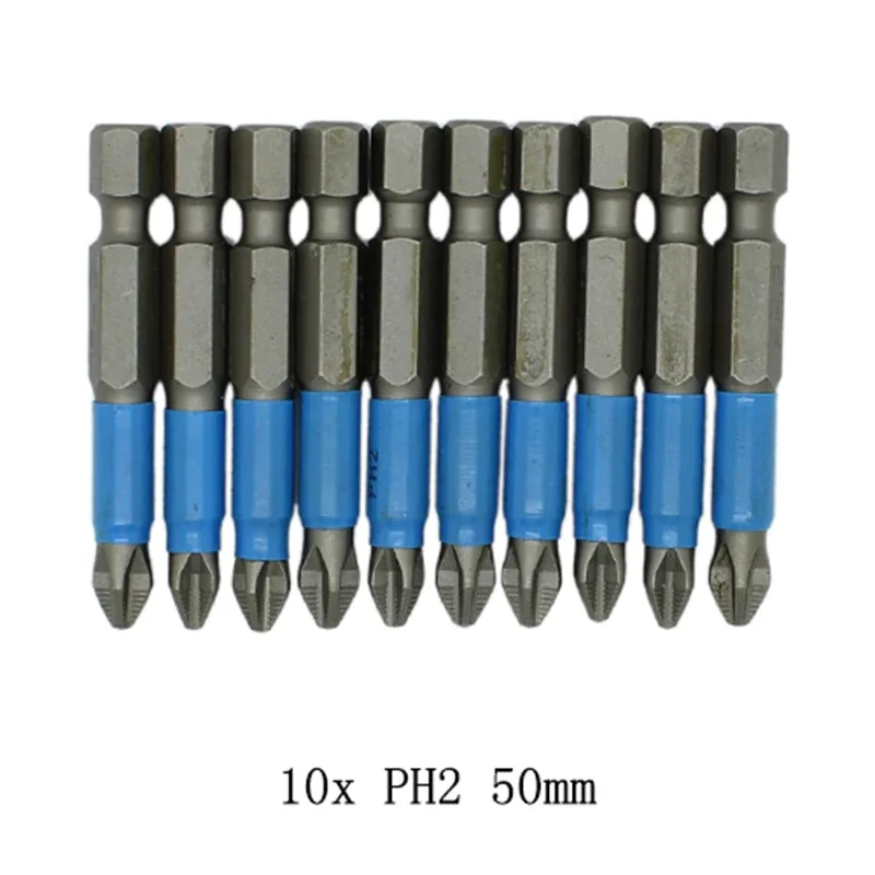 10Pcs/Lot 50mm PZ/PH Anti Slip Pozidrive Bits Hex Shanked Screwdriver Bits GCr15 Magnetic Single Head Hand Tools