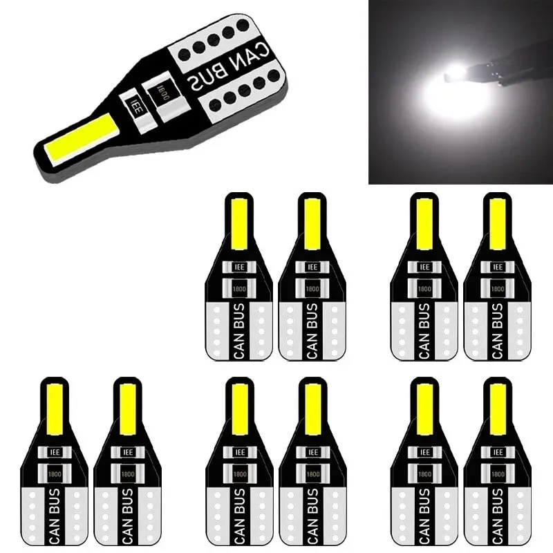 10 PCS T10 W5W LED Canbus Bulb 194 168 7020 Cob 2SMD Car Interior Lights Reading Lamp Wedge Bulb White Error Free