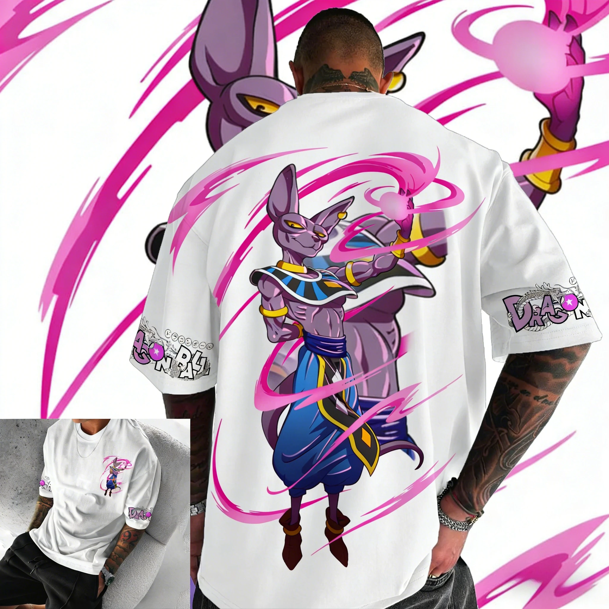 2026 Sommer Dragon Ball Retro Hochwertiges Baumwoll-T-Shirt, Beerus-Print Übergroßes Casual Tee, Unisex-Oberteil für Männer, Frauen & Kinder