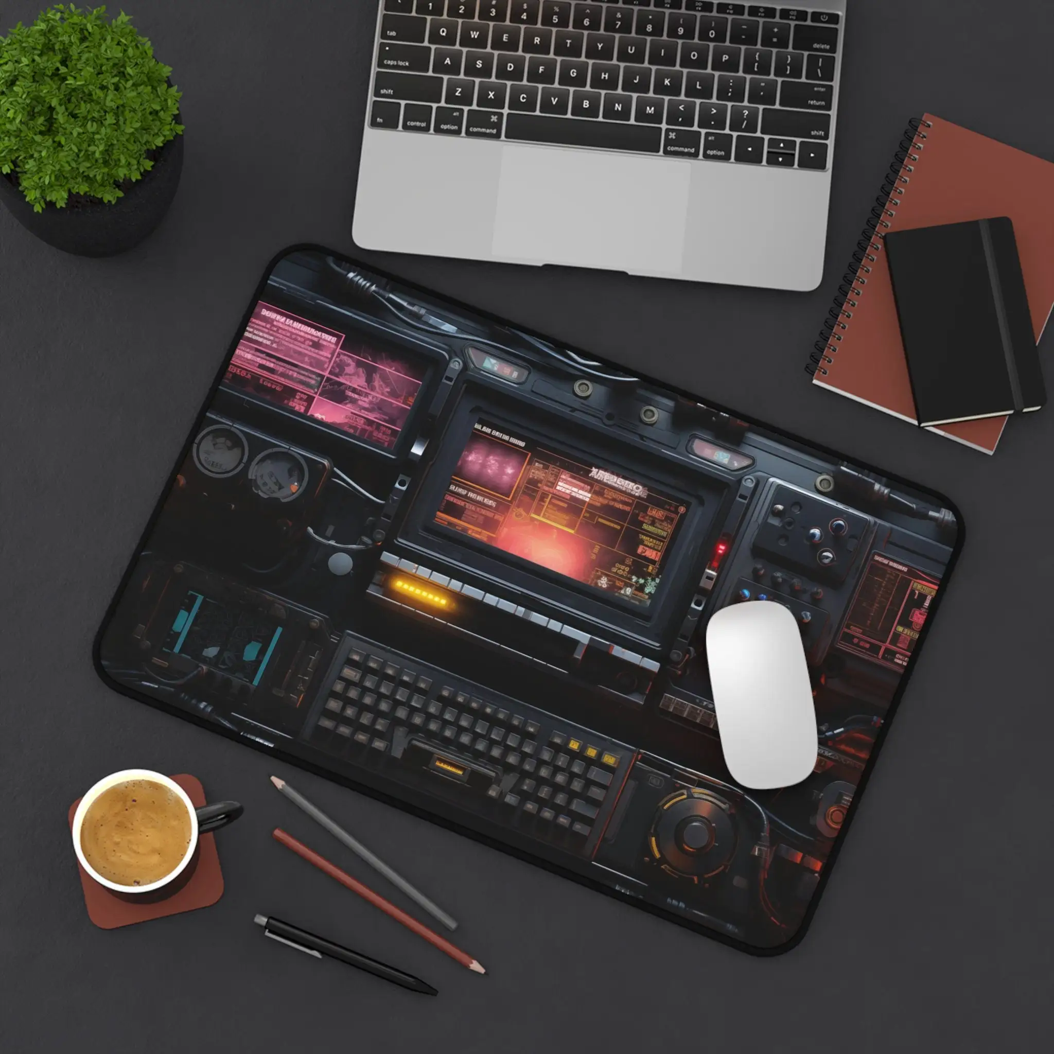 حصيرة طاولة بنمط وحدة التحكم من هاكر، لوحة الخيال العلمي لتزيين سطح المكتب XXL، لوحة ماوس ألعاب مقاومة للماء غير قابلة للانزلاق