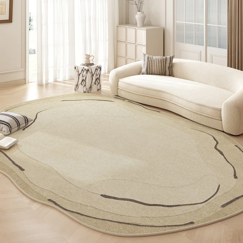 VIKAMA Irregular Abstract Spotted Floor Mat, Anti Slip Beige Artistic Line Large Carpet, Living Room Indoor Home Decoration
