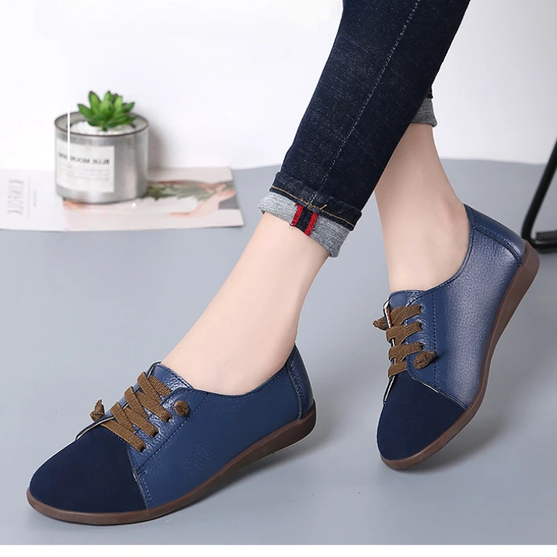 New 2024 Spring Woman Ladies Shoes Leather Non-slip Flats Lace Up Sneakers Women Oxford Shoes Plus Size Moccains ladies shoes