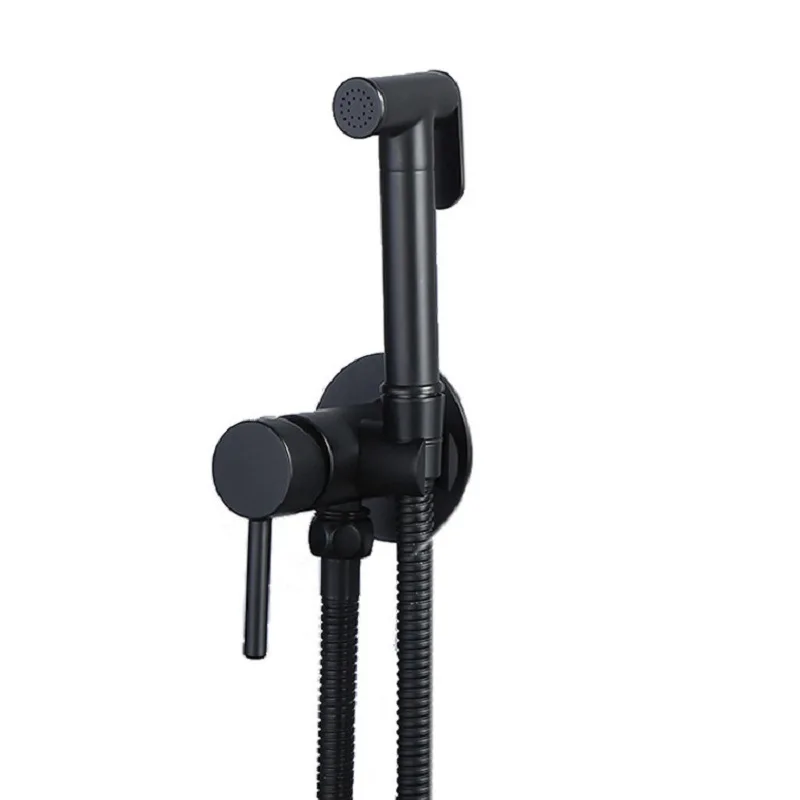 

Wall Mounted Bidet Faucets,Handheld Bidet Spray Black, G1/2 Brass Faucet for Toilet, Portable Hot/Cold Shattaf Faucet