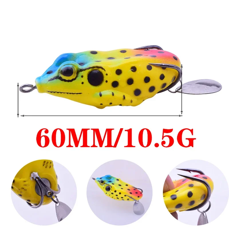 1 Pc Soft Frog Fishing Lures Double Hooks with Rotating Sequins 6cm 11g Topwater Ray Frog Artificial Soft Bait Fishing Tackle