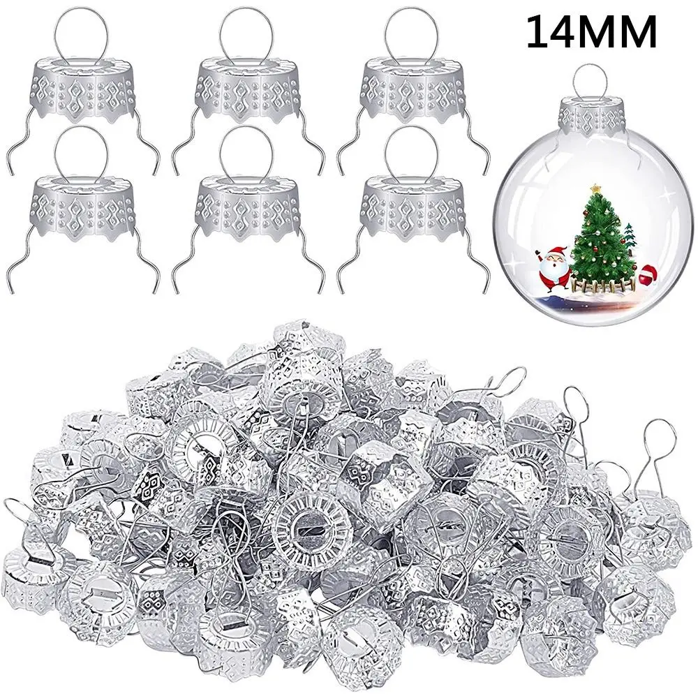 50PCS Round Christmas Ball Ornament Caps Gold Removable Metal Hangers Cap XMAS New Year Replacement Ornaments Cap DIY Home Decor