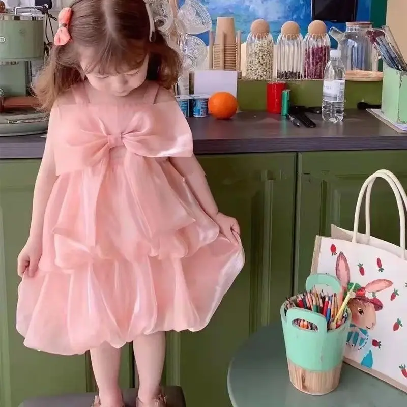 

Детские платья принцессы на день рождения с большим бантом, одежда, платье, От 0 до 7 лет, 2025 летнее платье для маленьких девочек, детское платье