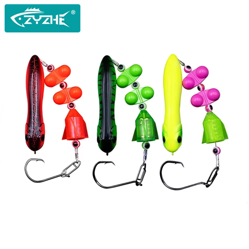 ZYZHE Welsangel-Rigs 1 Stück mit 6/0 # 7/0 # 8/0 # Kreishaken mit Kunstköder, Schwimmer und Klingelkugel – Ideal für Welsangelsets