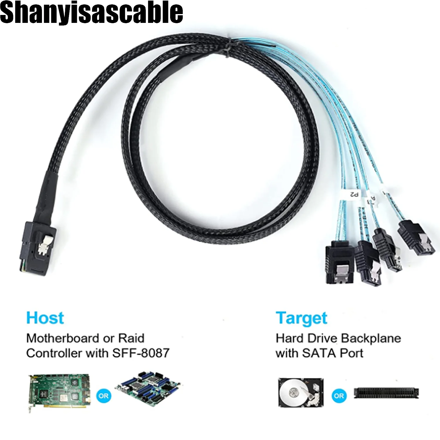0.5M Data cable High quality mini sas sff-8087 to 4 sata 7P female Server high-speed connection cable