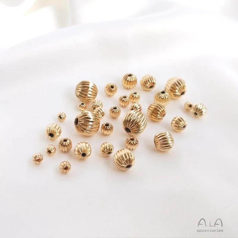 14K Gold Lantern & Pumpkin Beads with Pattern, Loose Spacer Beads for DIY Jewelry Chain Bracelet Necklace Making