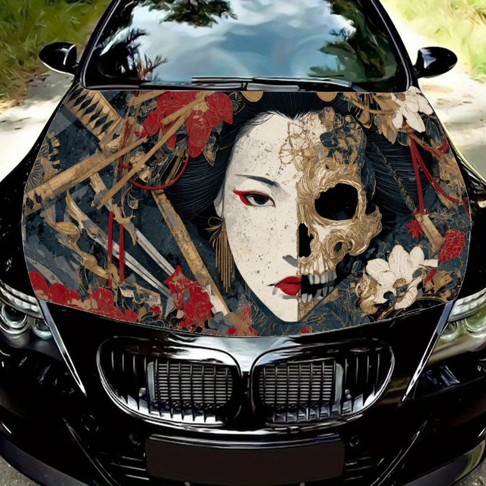 

Виниловая пленка для автомобиля Geisha Skull Dream, водонепроницаемая наклейка на капот автомобиля из ПВХ, самоклеящиеся устойчивые к царапинам наклейки для крышки двигателя, C