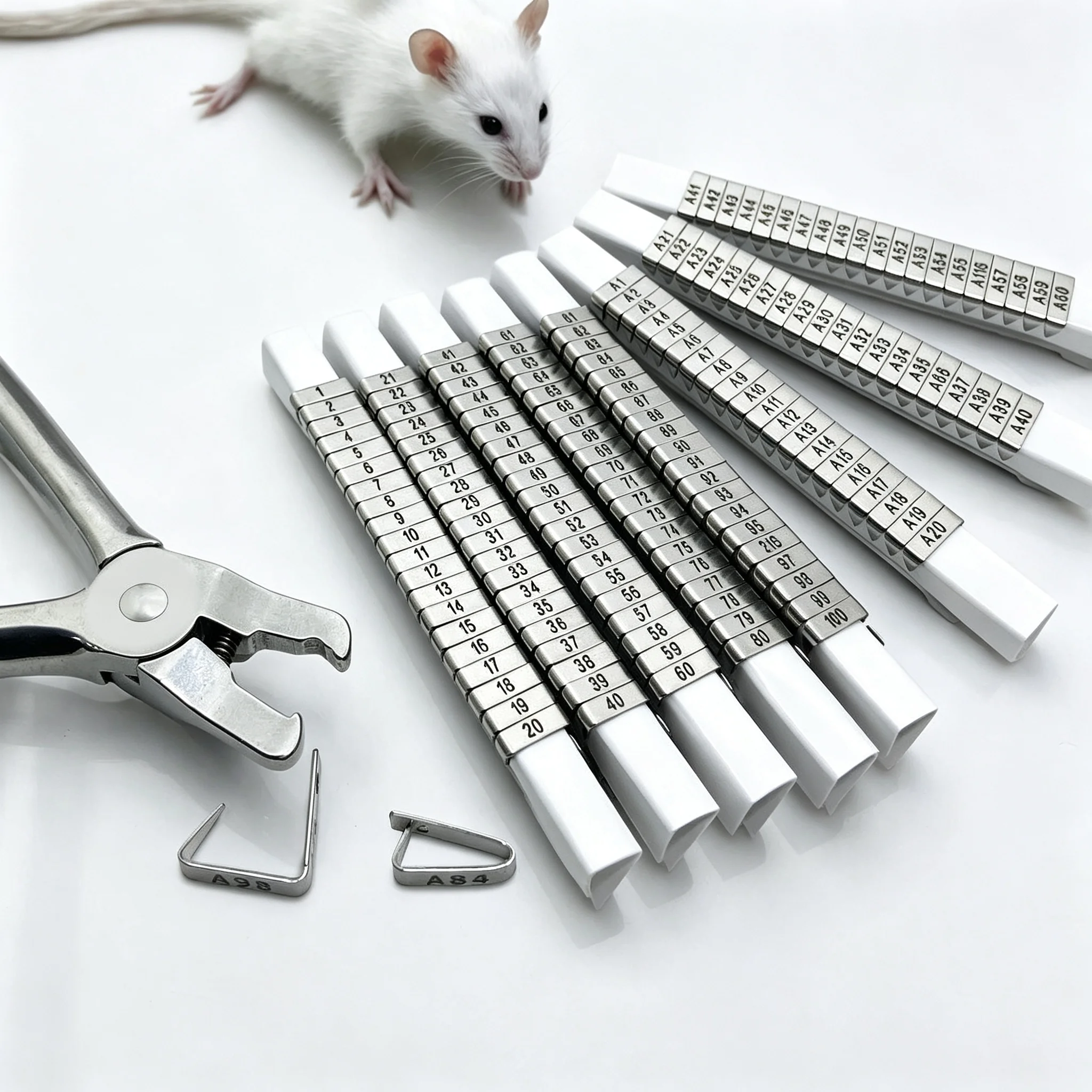 100pcs Mouse Rat Ear Tags Single Double Sided Lab Ear Marking Clips Install Applicator Plier For Animal Identification