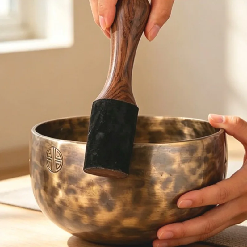 Woolen Bowl Stick Nepal Handmade Wood Leather Sound Healing Bowl Hammer Singing Bowls Suction Device Percussion Accessories