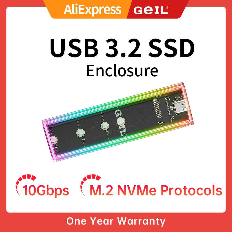 GeIL M.2 NVMe Protocols Enclosure External SSD Case USB 3.2 Gen 1 Interface 10Gbps Type-C +USB HD Storage Box House Screwless