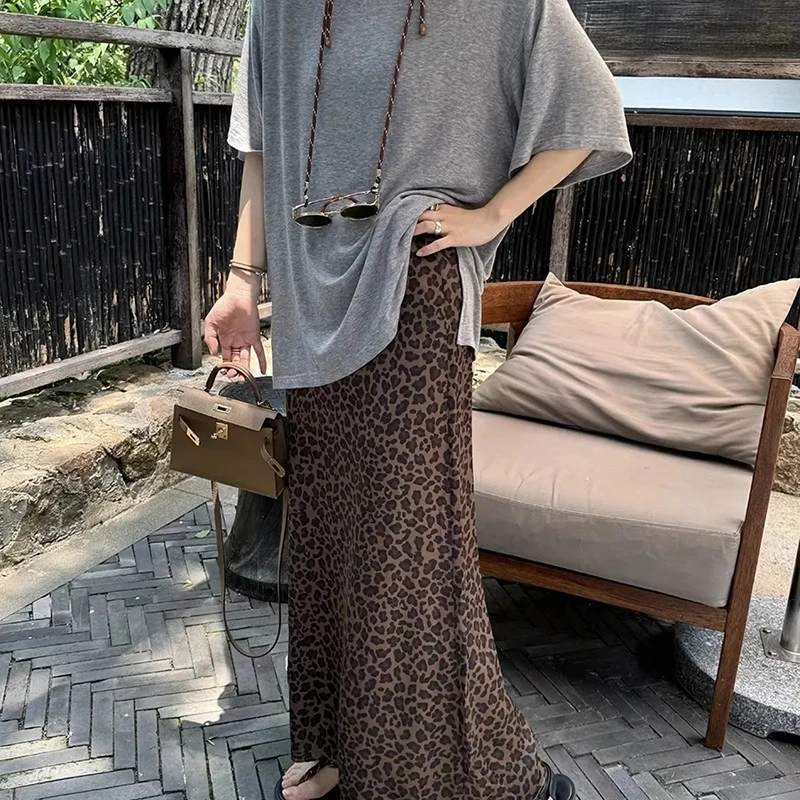 Fashion Leopard Print Skirt Women Smooth Wrinkle Resistant High Waist Skirt Harajuku Y2K Streetwear Casual Loose Skirt