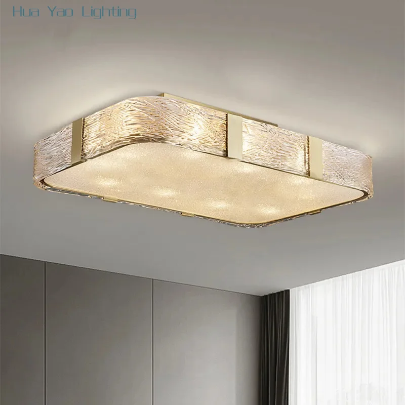 Modern Brass Glass Ceiling Chandelier Living Room Bedroom Water Txture Glass Ceiling Lamp Home Decor Lampara Techo