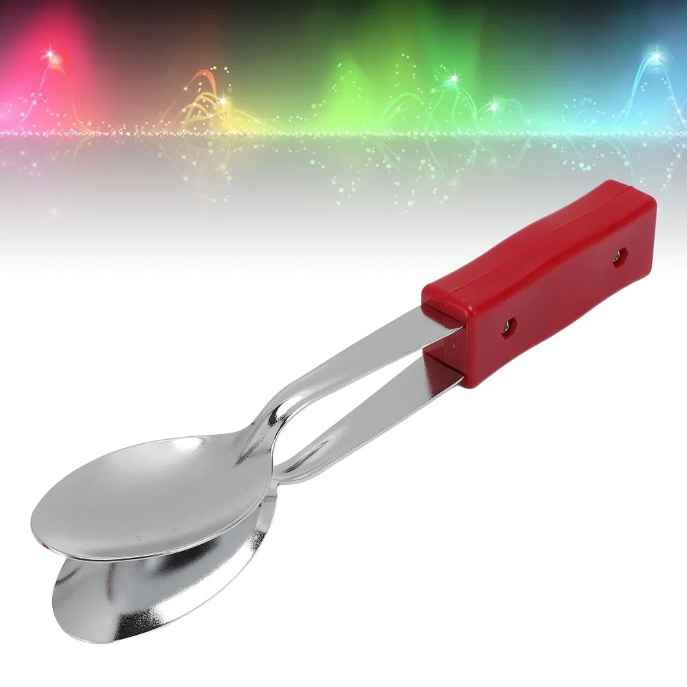 Durable Metal+Plastic Musical Spoons Handle Design Silver+Red Percussion Instrument Folk Instrument For Music Enthusiasts view 2