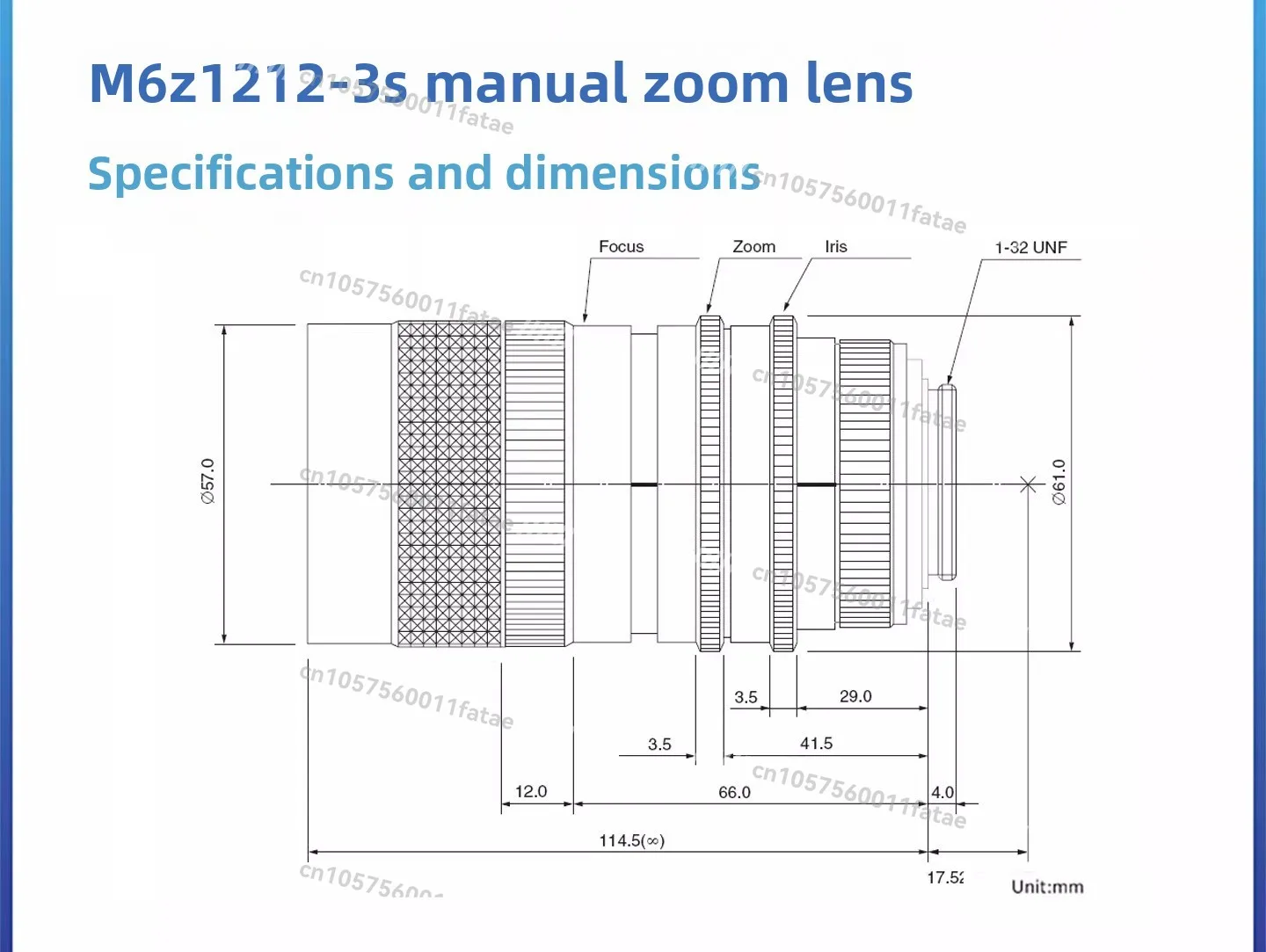 M6Z1212-3S 2/3 Inch 6x 12.5-75 Mm Manual Zoom Lens