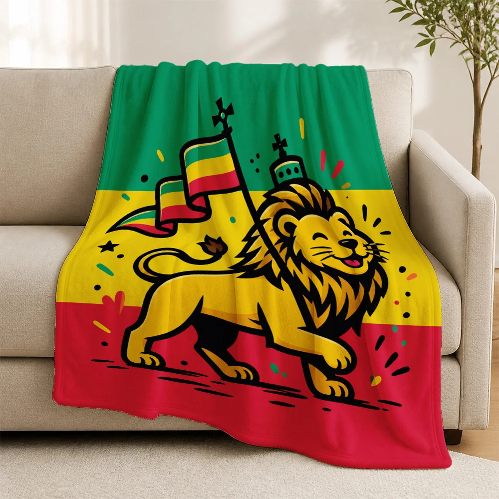 Boho African Lion Print Throw Blanket for Sofa Couch Decor Ethnic Pan-African Tribal Animal Pride Home Accent Throw