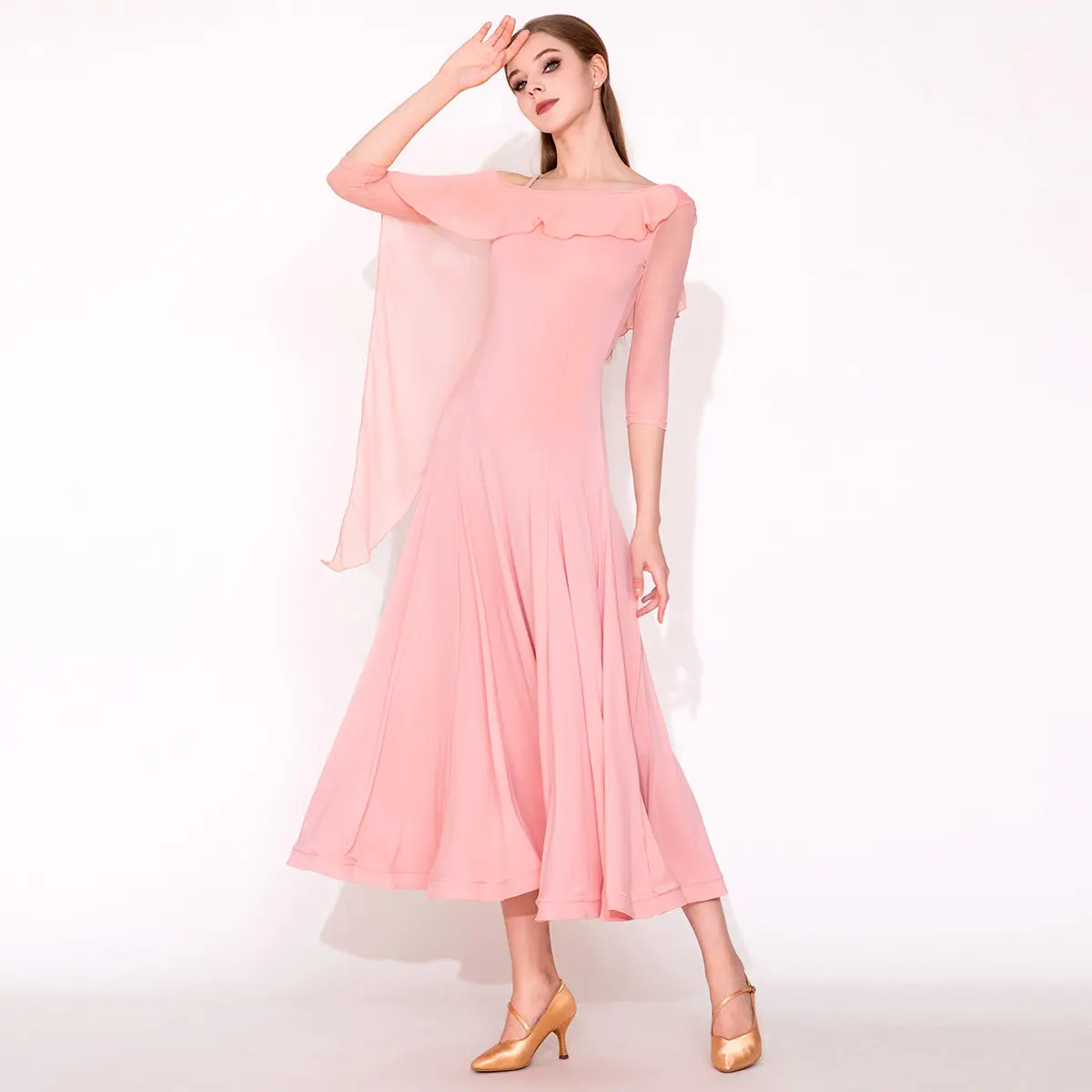 2026 Ballsaal-Tanzkleid für Damen, rosa, lange Kleider, Walzer, moderne Tanzkleidung, Tango-Standard-Tanz-Übungskleidung für Erwachsene, AMY3675