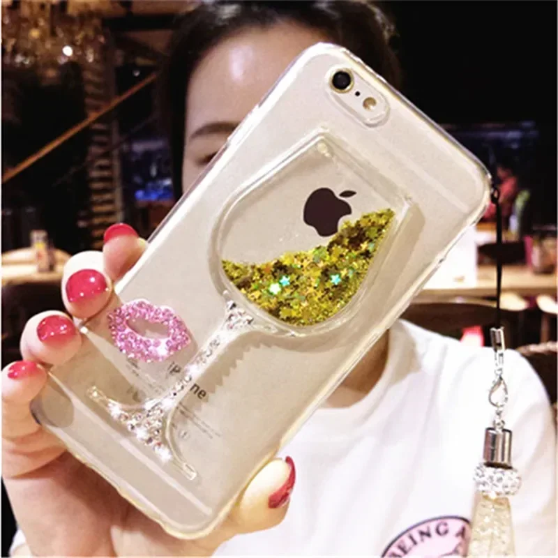 Fashion Liquid Quicksand Glitter Bling Wine Glass Soft Clear Phone Cases for Samsung Galaxy S23 Ultra S24 S21 S22 Plus Note20