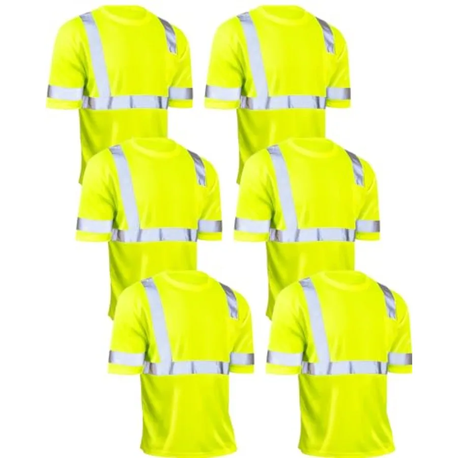 

JaGely 6 Pcs Safety Reflective Shirts Short Sleeve Bulk Hi Vis T-shirt High Visibility Construction Work Shirts with Pocket