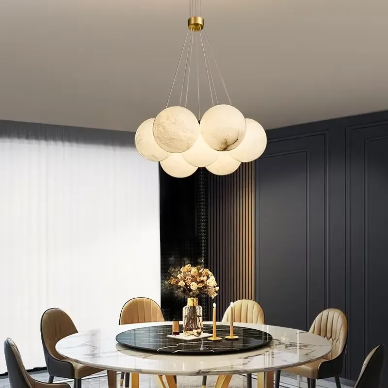 Modern Simple Alabaster Copper Chandelier Light Energy Saving Hotel Dining Bedroom Living Room Designer Ceiling