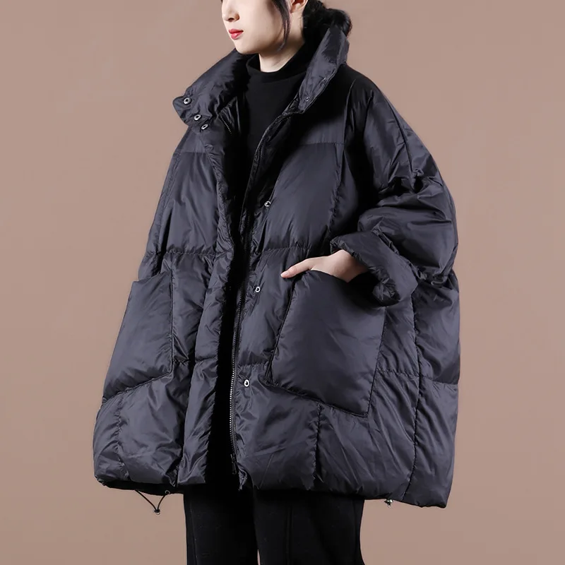 Women\'s Thick Warm Puffer Coats with Large Pockets, Down Jacket, Drawstring Short Outerwear, Female Winter Coat, Stand-up Collar