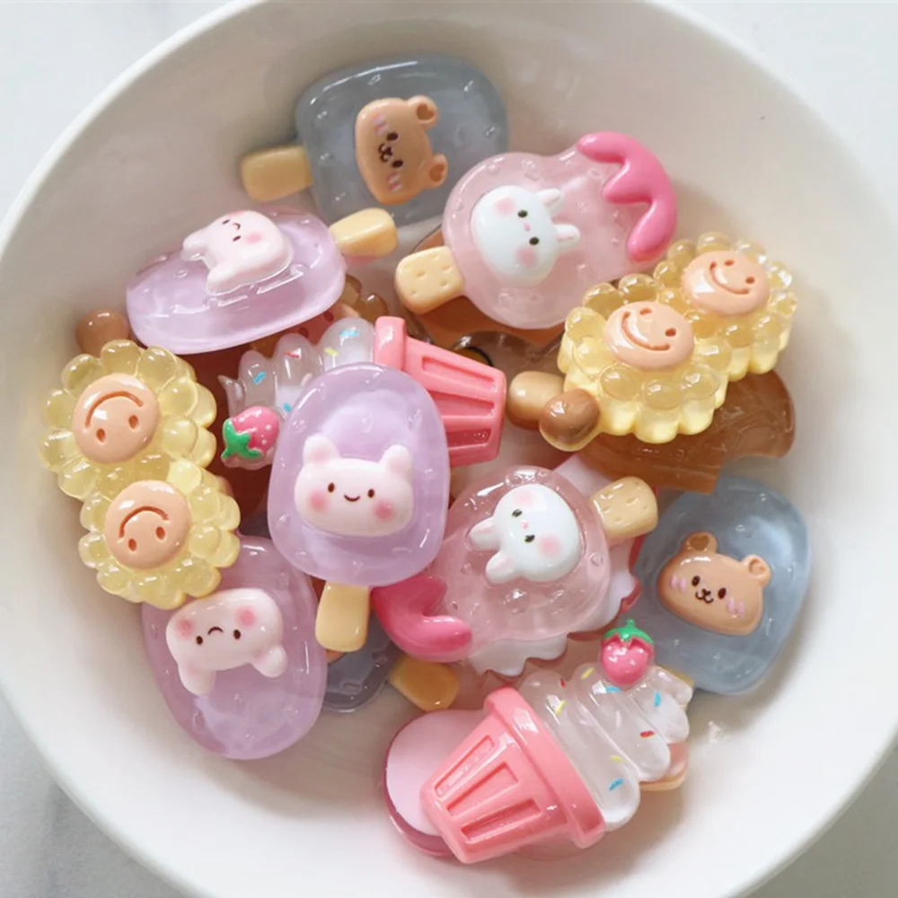 10Pcs Simulation Cartoon Cake Ice Cream Popsicle Flat Back Resin Cabochons Scrapbooking DIY Jewelry Craft Decoration Accessories